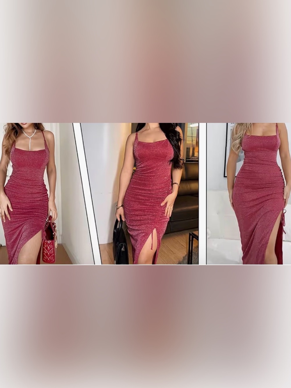 popilush Red Sparkle Bodycon Midi Dress with Side Slit size large NWT